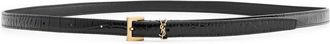 Saint Laurent Cassandre Extra Thin Crocodile-effect Leather Belt - Black - 90 (UK14/ L)