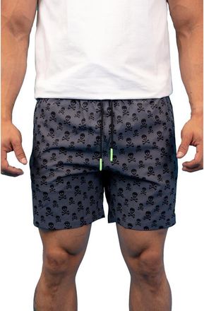 Maceoo Swim Lion Skull & Crossbones Swim Trunks in Grey at Nordstrom, Size X-Large