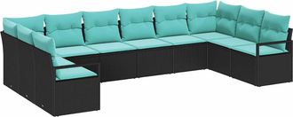 vidaXL Juego De Sof&aacute; 10 Uds. Negro Rat&aacute;n Sint&eacute;tico Vidaxl