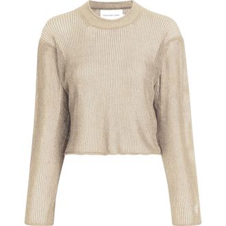 Calvin Klein Metallic Beige Dames Sweater - Dames - Ronde hals truien - Beige - M - Polyester - Truien & Vesten