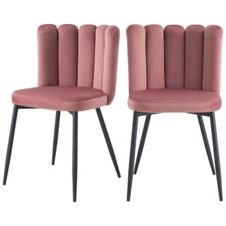 Rendez-Vous D&eacute;co Set de 2 sillas de terciopelo rosa con patas de metal negro