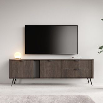 Dmora Mueble Para Tv Kamirili, 2 Cajones, 3 Estantes, 2 Puertas, 195x38x61h Cm Color Marr&oacute;n Nogal
