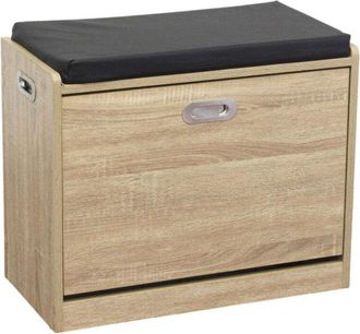 No Brand Scarpiera cassapanca doppio scomparto in legno laminato con seduta morbida e maniglie laterali Eusebia - Legno naturale