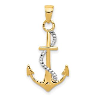 Diamond2Deal 14k Two-tone Gold Polished Anchor Rope Pendant