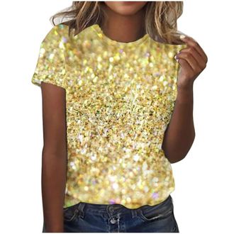 Generic Sequin Top for Women UK Sparkly Glitter Blouse Shiny Party Night Club Tunic Tops Elegant Short Sleeve Crew Neck Dressy Tee Ladies Baggy Loose T Shirt 