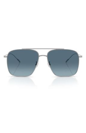 Oliver Peoples Dresner 56mm Mirrored Pilot Sunglasses in Silver /Marine Gradient at Nordstrom