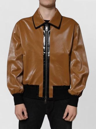 Dolce & Gabbana leather ribbed bomber jacket