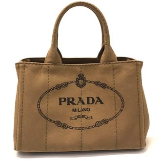 Prada Canapa Brown Canvas Shoulder Bag Tote Bag (Pre-Owned)