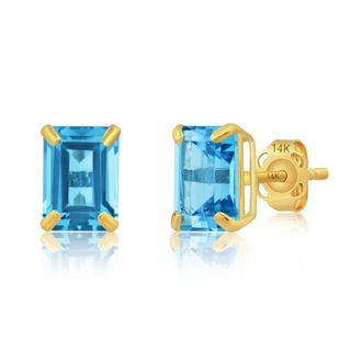 MAX + STONE 14k Yellow Gold Solitaire Emerald-Cut Gemstone Stud Earrings (7x5mm)