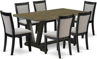 East West Furniture V676MZ606-7 7 Pc Dinette Set - Distressed Jacobean Wood Table with 6 Shitake Kitchen Chairs - Wire Brushed Black Finish