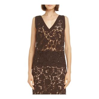 P.A.R.O.S.H. Donkerbruine Kant Top - Dames - Tops zonder mouwen - Bruin - XS - Katoen - Tops