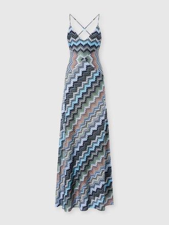 Missoni Long Dress With Crossed Straps In Chevron Viscose in Green& Brown at Nordstrom, Size 38 It