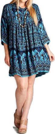 Velzera India Print Mini Dress In Blue