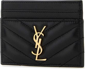 Saint Laurent Womens Black Nappa Leather Cassandre Card Holder Nero Portafogli Wallet