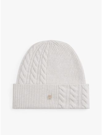 Tommy Hilfiger Womens Mixed Knit Wool-Blend Beanie - Grey