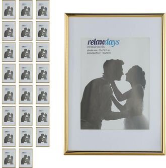 Relaxdays Set 24 Marcos Fotos A4, Cuadro Para Certificados, Gr&aacute;ficos, Para Pared O Sobremesa, Paspart&uacute;, Placa Vidrio, Dorado