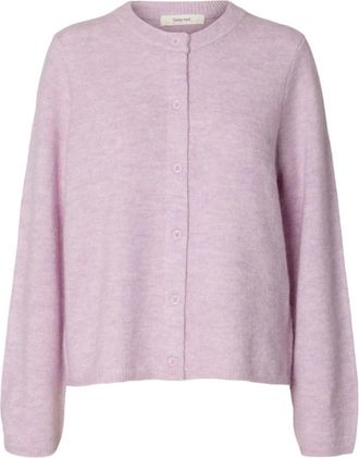 Selected Lulu New Ls Knit Cardigan - Dames - Vesten - Paars - XL - Wol - Truien & Vesten