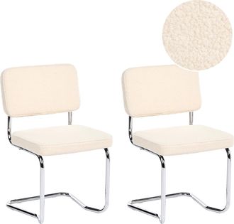 Beliani Conjunto De 2 Sillas De Comedor Patas De Hierro Tapicer&iacute;a De Boucl&eacute; Beige Claro Irwin