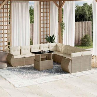 vidaXL Set De Sof&aacute;s De Jard&iacute;n 11pzas Con Cojines Rat&aacute;n Sint&eacute;tico Beige Vidaxl