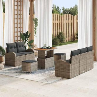 vidaXL Conjunto De Sof&aacute; De Jard&iacute;n 8 Pcs Gris Rat&aacute;n Sint&eacute;tico Vidaxl