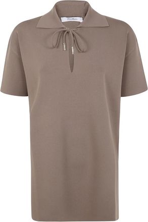 Max Mara Kanten Hals Viscose Top - Dames - V-hals truien - Bruin - M - Truien & Vesten