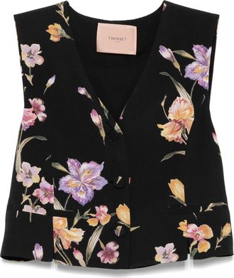 Twin-Set floral-print waistcoat - Black