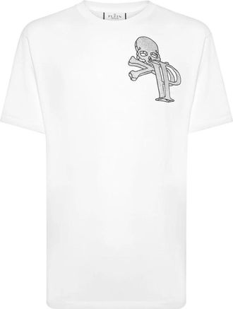Philipp Plein T-shirt Ronde Hals SS Wire Frame - Heren - T-shirts - Wit - 2XL - Katoen - Tops