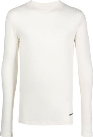 Jil Sander logo-print long-sleeved T-shirt - men - Virgin Wool/Polyester - S - Neutrals