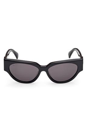 Max Mara 55mm Cat Eye Sunglasses in Shiny Black /Smoke at Nordstrom Rack