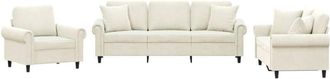 vidaXL Juego De Sof&aacute;s Con Cojines 3 Piezas Terciopelo Crema Vidaxl