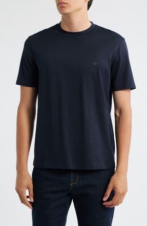 Emporio Armani Logo Embroidered Cotton T-Shirt in Solid Blue Navy at Nordstrom Rack, Size X-Large