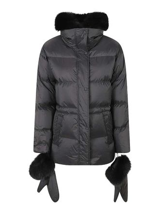 Yves Salomon Fur-trim down jacket with detachable gloves