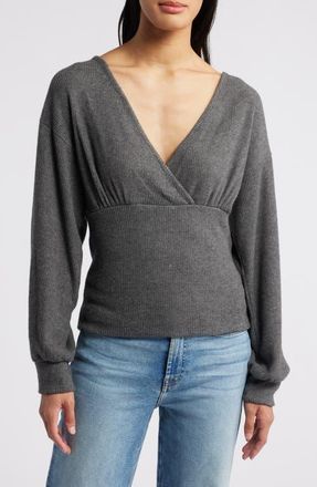 Loveappella Empire Tie Back Rib Top in Charcoal at Nordstrom, Size X-Large