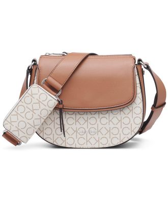Calvin Klein Womens Bella Novelty Crossbody, Vanilla/Khaki/Caramel Linear, One Size