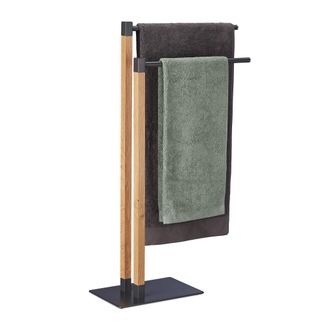 Relaxdays Toallero De Pie, Soporte Toallas Bamb&uacute;, 2 Brazos, Tendedero Ba&ntilde;o Madera, 83,5 X 51,5 X 20 Cm, Marr&oacute;n Natural - Relaxdays