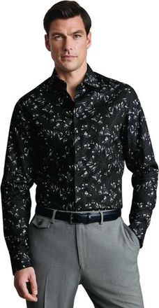 CHARLES TYRWHITT Non-Iron Stretch Floral Print Shirt in Black at Nordstrom, Size 16.5 - 36
