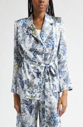 L'agence Ciara Silk Wrap Jacket in Gray Multi Watercolr at Nordstrom, Size Xx-Small