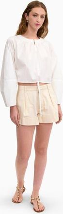 Rebecca Taylor Brielle Cropped Poplin Top in Ivory at Nordstrom, Size X-Small