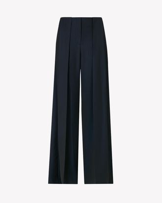 Serena Bute Wool Beltloop Pleated Trouser - Navy Blue