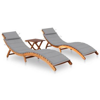 vidaXL Tumbonas 2 Unidades Con Mesa Y Cojines Madera Maciza De Acacia Vidaxl