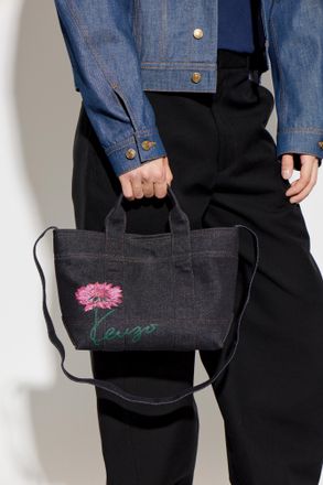 Kenzo Denim Bag With Floral Motif, Mens, Navy Blue
