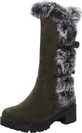 Generic Women Winter Snow Boots Warm Mid Calf Boots Anti-Slip Comfortable Lightweight Platform Down Cotton Shoes (4-Green, 3.5)