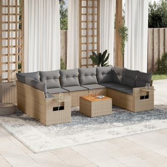 vidaXL Juego De Sof&aacute;s Jard&iacute;n Con Cojines Beige 10 Pzas Rat&aacute;n Sint&eacute;tico Vidaxl