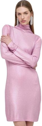 Patrizia Pepe Jurk met hoge hals en versieringen - Dames - Feestkleedjes - Roze - XS - Leer - Kleedjes