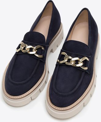 Wittchen Dames Su&egrave;de Loafers met Ketting op Platform Marineblauw Su&egrave;de Leer