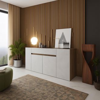 Dmora Credenza Cirimido, Madia Un Cassetto, 3 Ripiani, Apertura Battente, 170x40x85h Cm Bianco
