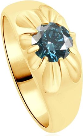 Pompeii3 2Ct Blue Diamond Mens Belcher Solitaire Ring Gold High Polished Lab Grown
