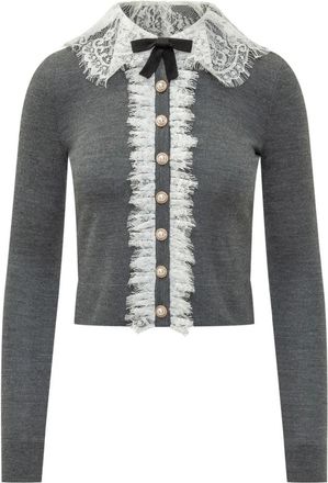 Self Portrait Cardigan met kanten kraag - Dames - Vesten - Grijs - XS - Katoen - Truien & Vesten
