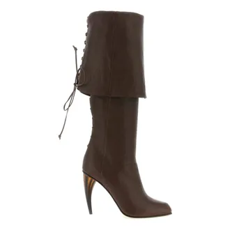 Alexander McQueen Horn Heel Knee-High Boots - female - Alexander McQueen - Over-the-Knee Boots - Brown - 7 UK - Shoes