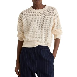 Reiss Bonnie Open Stitch Cotton Sweater in Neutral at Nordstrom, Size X-Small